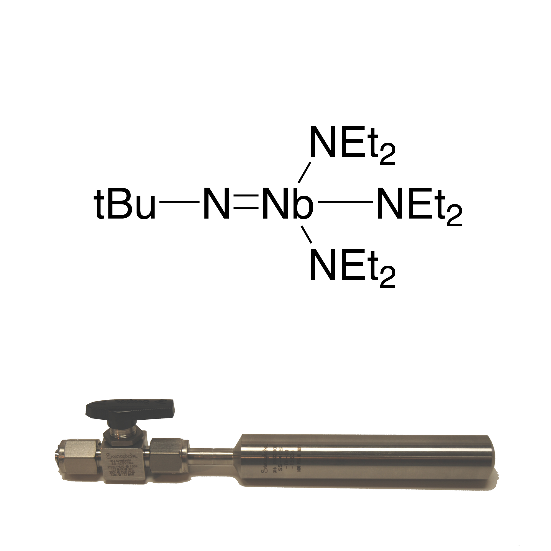 (t-Butylimido)tris(diethylamino)niobium(V), min. 98% TBTDEN, 41-0450, contained in 50 ml Swagelok®  cylinder (96-1070) for CVD/ALD
