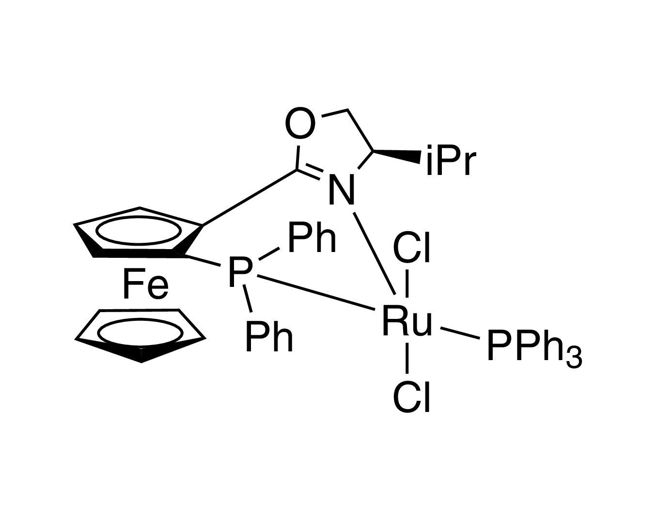 (+)-Dichloro[(4R)-4-(i-propyl)-2-{(R)-2-(diphenylphosphino)ferrocenyl}oxazoline](triphenyl­phosphine)ruthenium(II)