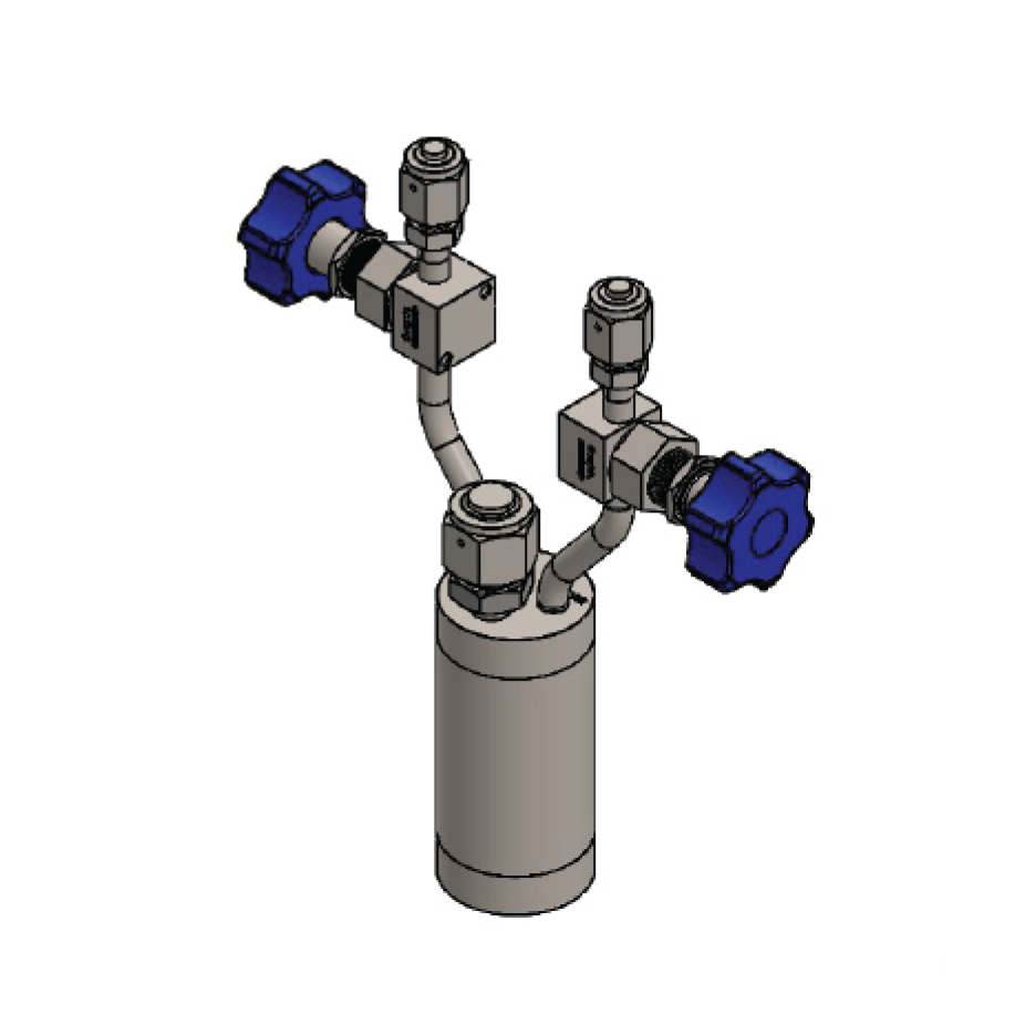 Stainless steel bubbler, 150ml, vertical, electropolished with fill-port, high temp valves (315°C)