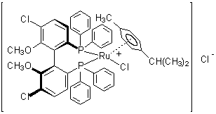 Chloro[(R)-(+)-5,5'-dichloro-6,6'-di­methoxy-2,2'-bis(diphenylphosphino)-1,1'-biphenyl](p-cymene)ruthenium(II) chloride CH₂Cl₂ adduct