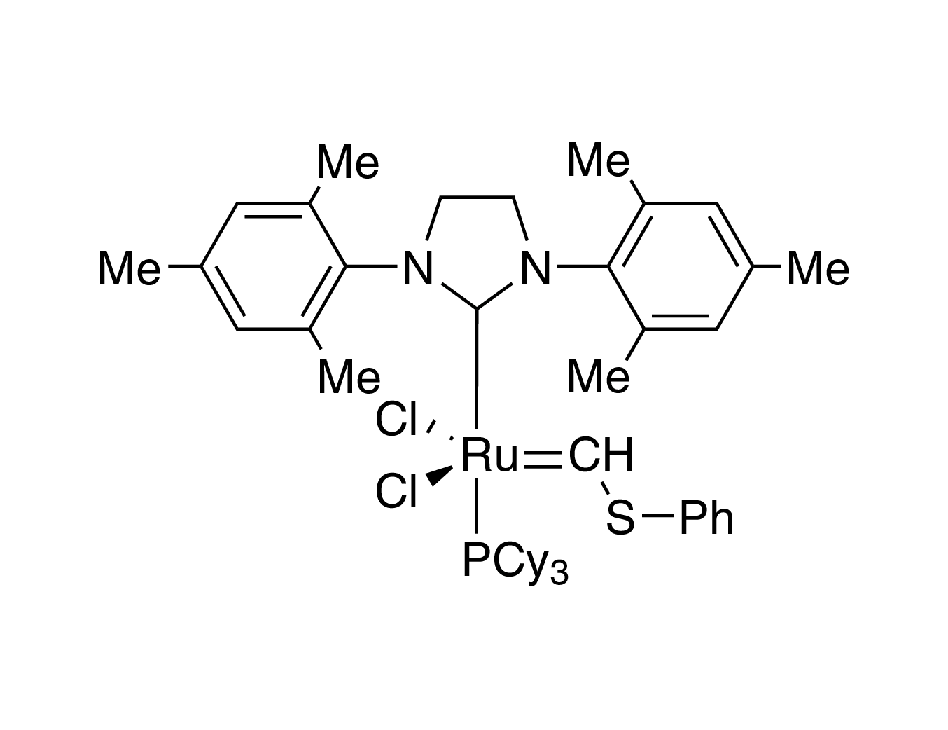Tricyclohexylphosphine[1,3-bis(2,4,6-trimethylphenyl)-4,5-dihydroimidazol-2-ylidene][(phenylthio)methylene]ruthenium(II) dichloride