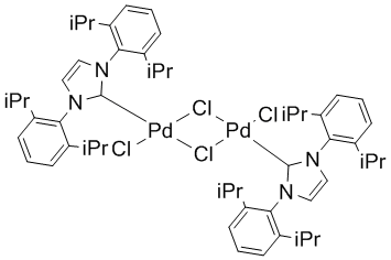 Dichloro(di-μ-chloro)bis[1,3-bis(2,6-di-i-propylphenyl)imidazol-2-ylidene]dipalladium(II), 97%
