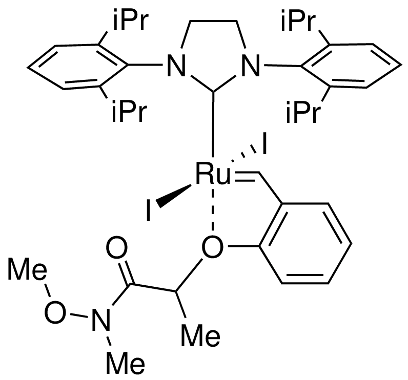 [1,3-Bis(2,6-di-i-propylphenyl)imidazolidin-2-ylidene][(2-((1-methoxy(methyl)amino)-1-oxopropan-2-yl)oxy]benzylidenediiodoruthenium(II) GreenCat-I2