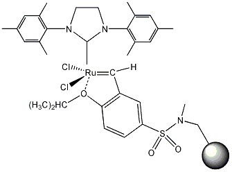 1,3-Bis(2,4,6-trimethylphenyl)-4,5-dihydroimidazol-2-ylidene[2-(i-propoxy)-5-(N,N-dimethyl aminosulfonyl)phenyl]methyleneruthenium(II) dichloride (resin supported)  Zhan Catalyst II