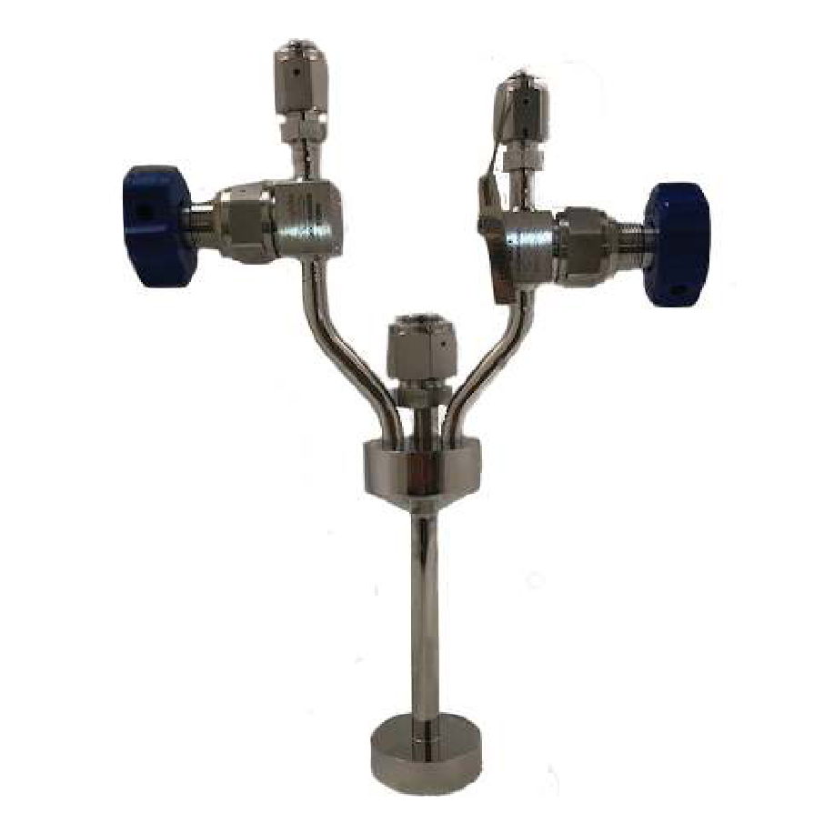 Stainless steel low volume bubbler, 7ml, vertical, electropolished with fill-port, PCTFE valve stem tip