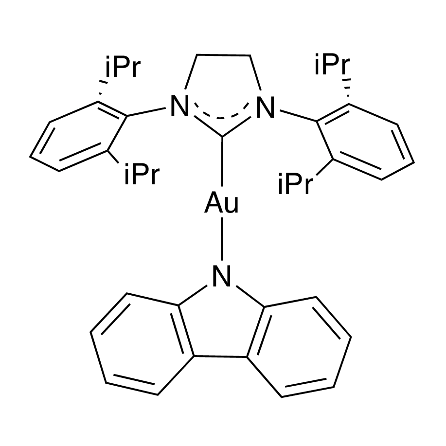 (1,3-Bis(2,6-diisopropylphenyl)imidazolidin-2-ylidene)(9H-carbazol-9-yl)gold(I), 95% [Au(SIPr)(cbz)]_1746784870322. Click to expand image