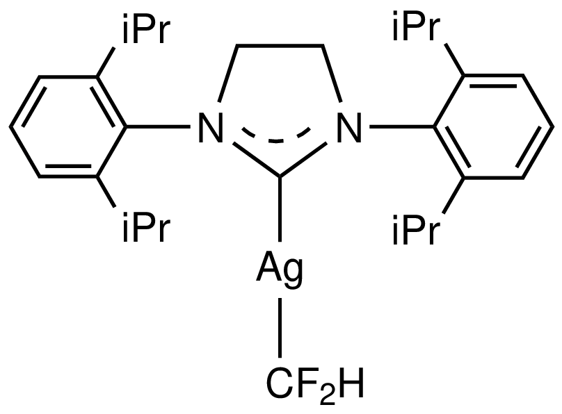[1,3-Bis[2,6-bis(i-propyl)phenyl]-2-imidazolidinylidene]difluoromethylsilver(I)_1746731405474. Click to expand image